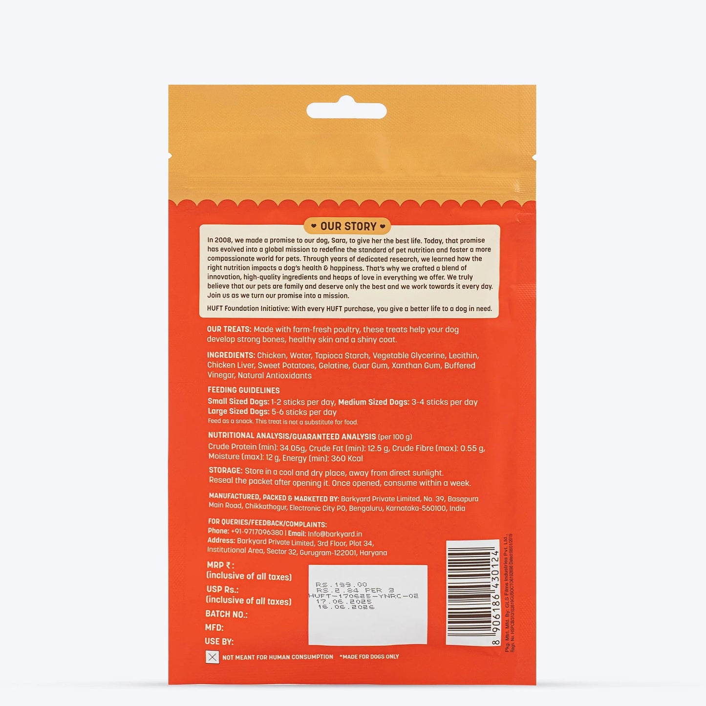 HUFT Yum Nums Soft & Chewy Sticks Real Chicken Treat For Dogs