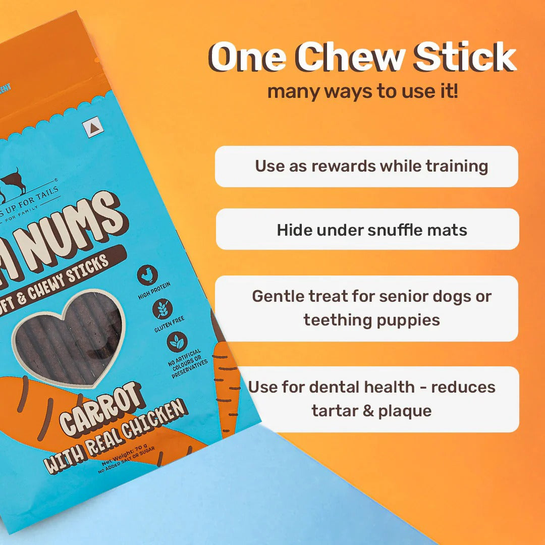 HUFT Yum Nums Dog Treats Soft & Chewy Sticks Carrot With Real Chicken