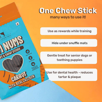 HUFT Yum Nums Dog Treats Soft & Chewy Sticks Carrot With Real Chicken