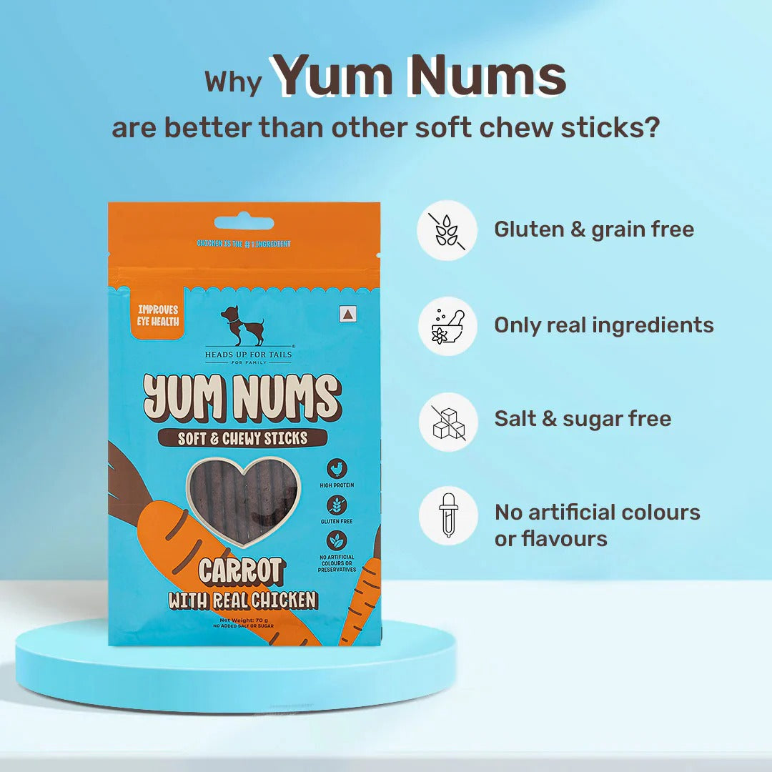 HUFT Yum Nums Dog Treats Soft & Chewy Sticks Carrot With Real Chicken