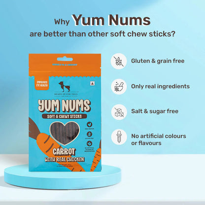 HUFT Yum Nums Dog Treats Soft & Chewy Sticks Carrot With Real Chicken