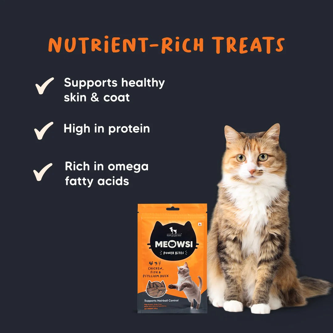 Meowsi Chicken, Fish & Psyllium Husk Power Bites Cat Treats - 50 g