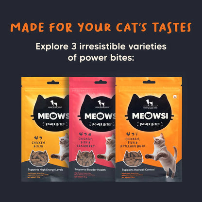 Meowsi Chicken, Fish & Psyllium Husk Power Bites Cat Treats - 50 g