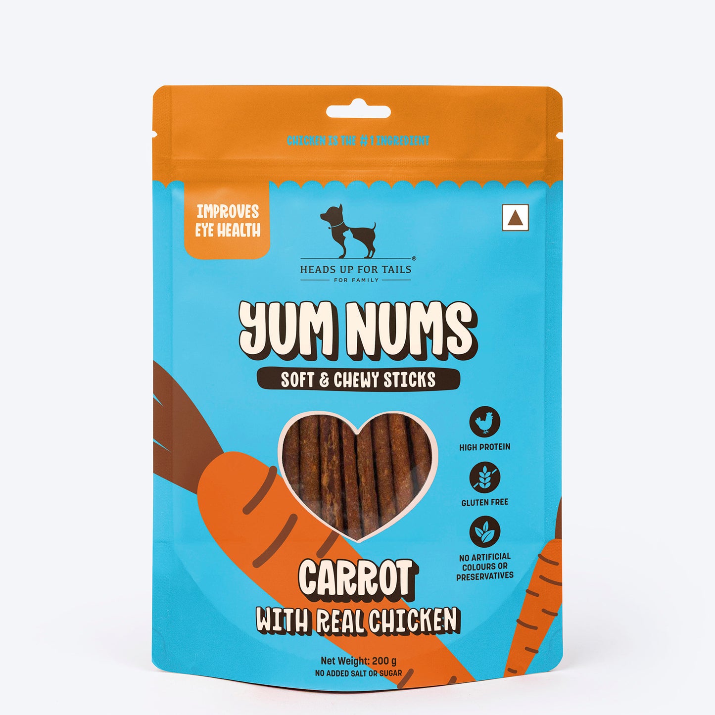 HUFT Yum Nums Dog Treats Soft & Chewy Sticks Carrot With Real Chicken