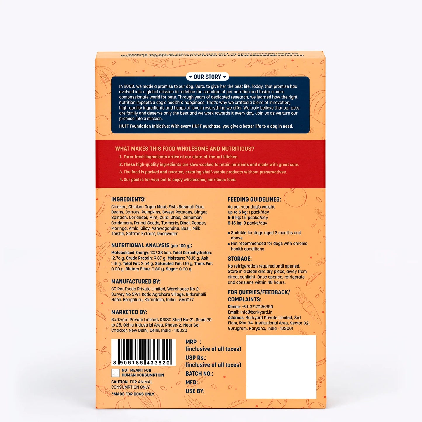 Sara's Wholesome Chicken Biryani Wet Dog Food Human-Grade