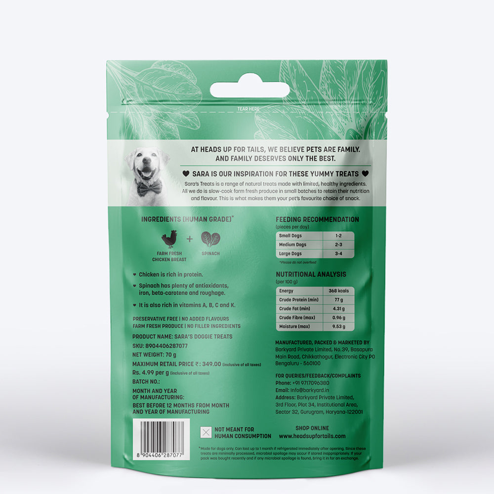 Sara's Chicken Jerky with Spinach Dog Treats Grain-Free 70g