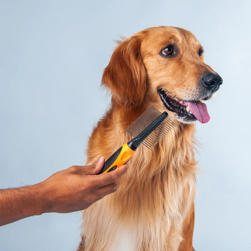 HUFT Double Sided Steel Comb for Cats & Dogs - Orange