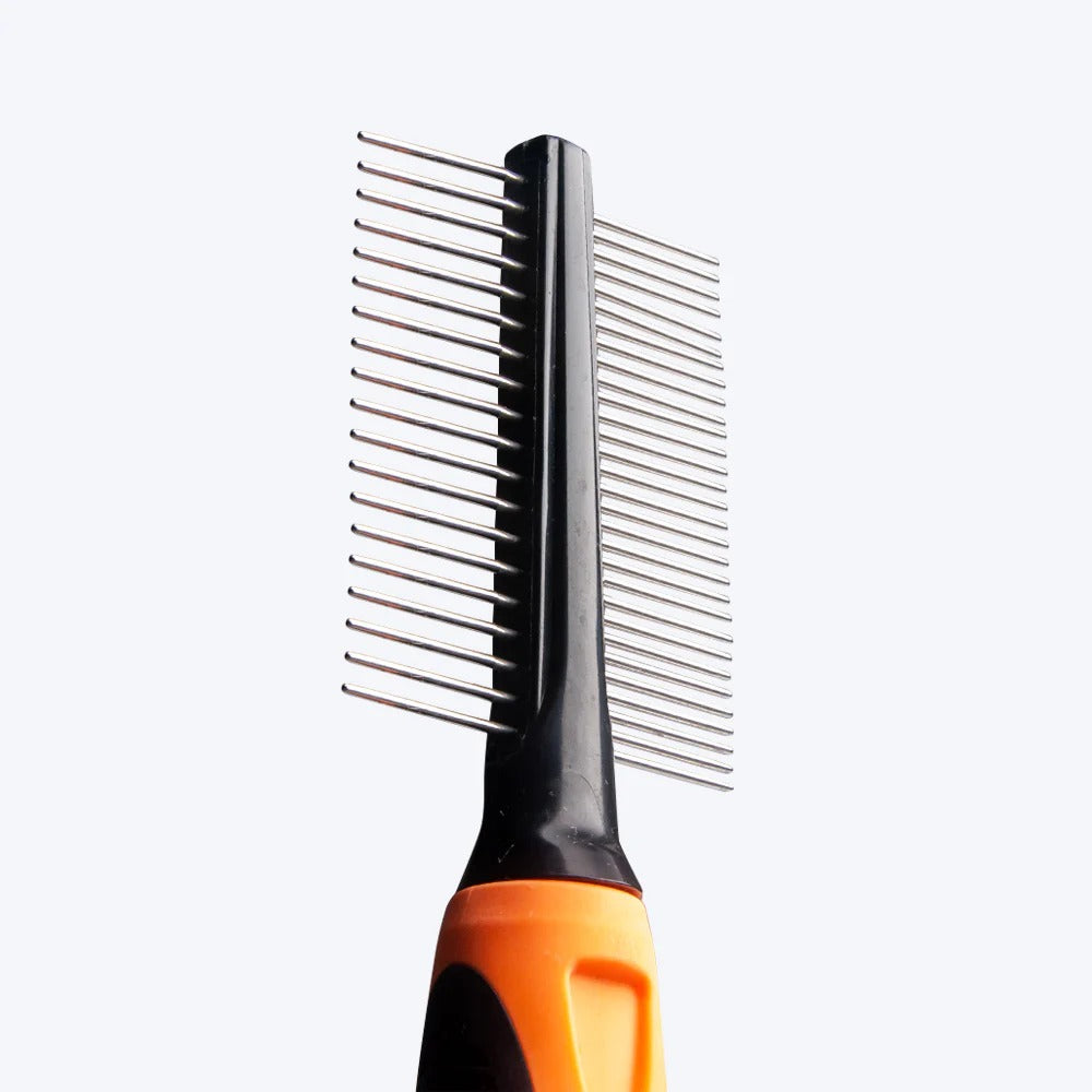 HUFT Double Sided Steel Comb for Cats & Dogs - Orange