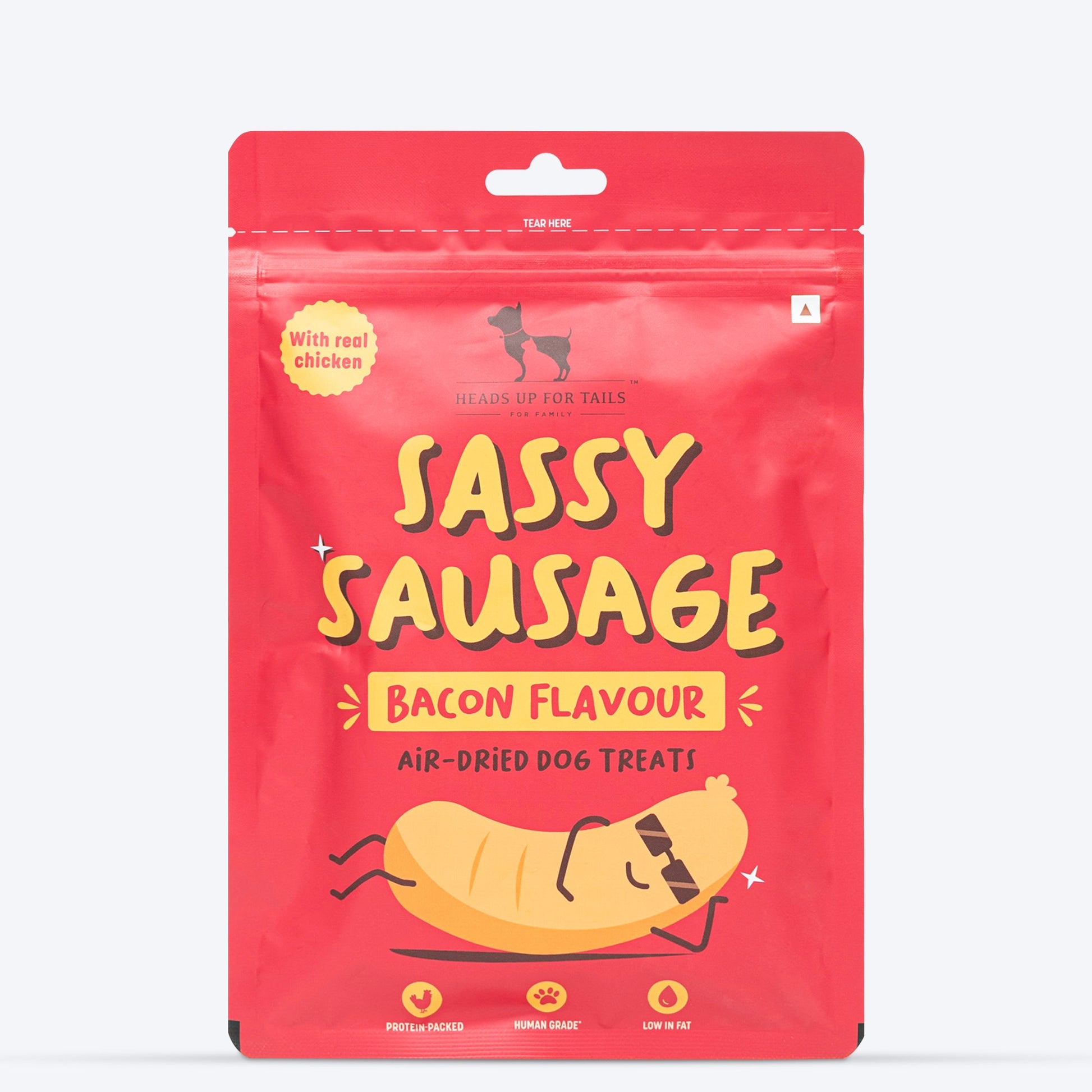 HUFT Sassy Sausage Bacon With Real Chicken Air-Dried Dog Treats - 100 g - Heads Up For Tails