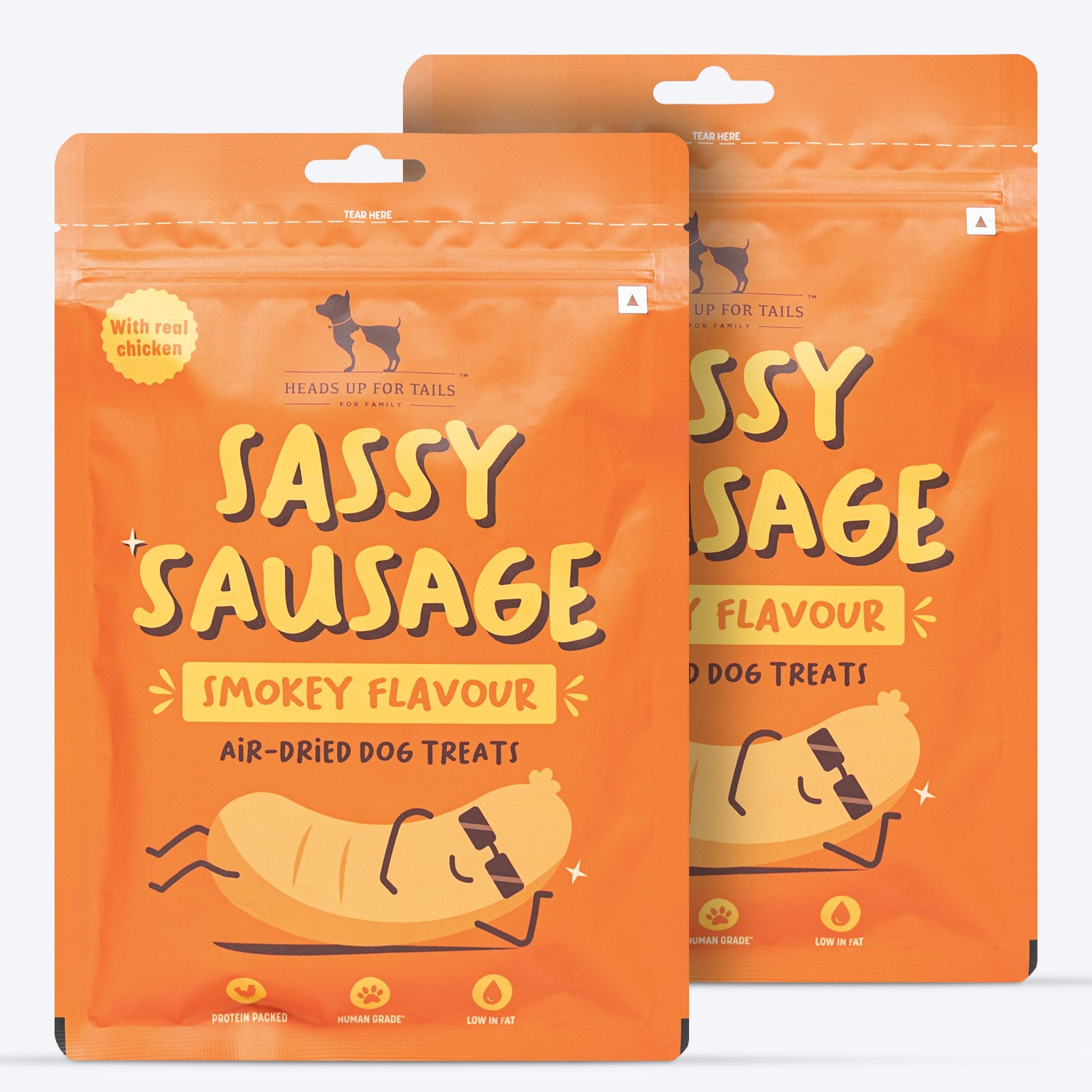 HUFT Sassy Sausage Smokey With Real Chicken Air-Dried Dog Treats - 100 g - Heads Up For Tails