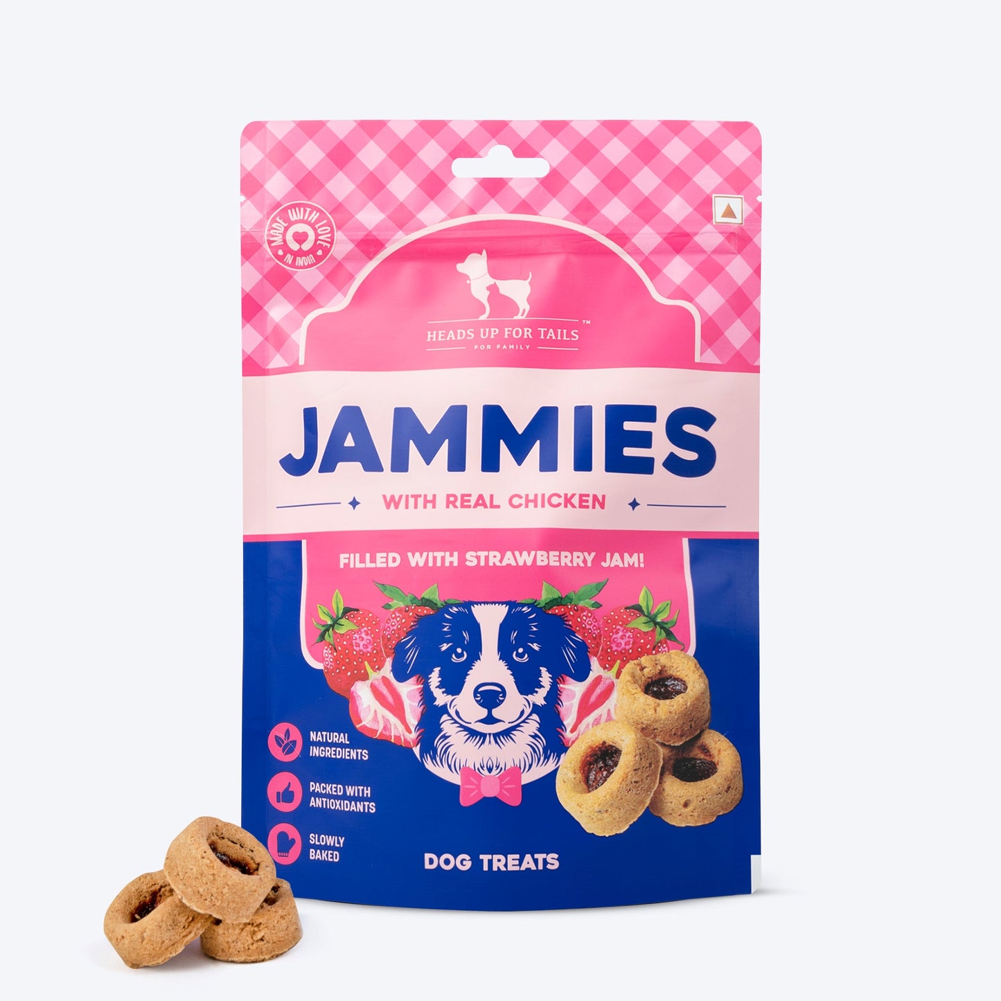 HUFT Jammies - Strawberry Jam Filled Dog Treats - 100 gm - Heads Up For Tails