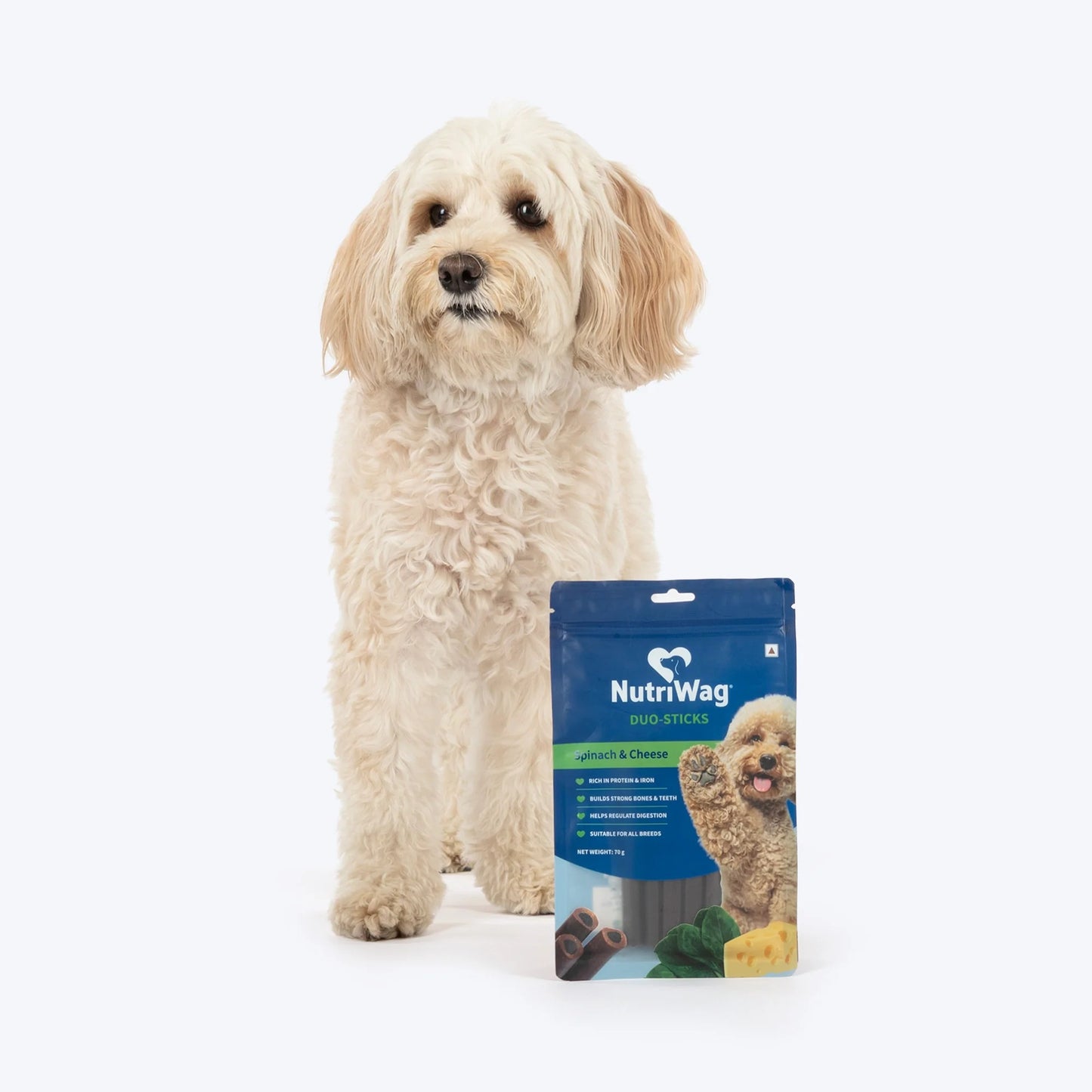 NutriWag Spinach & Cheese Duo Sticks Treats For Dog - 70 gm