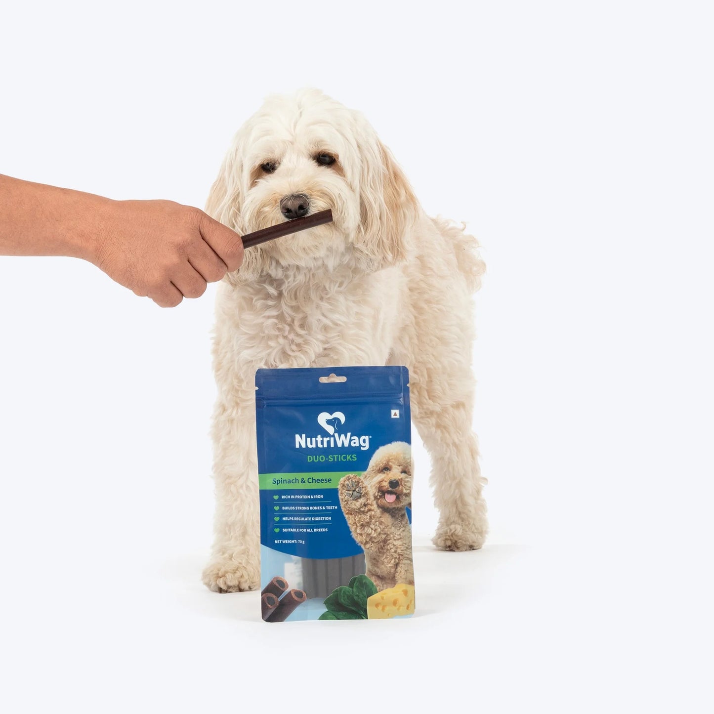 NutriWag Spinach & Cheese Duo Sticks Treats For Dog - 70 gm