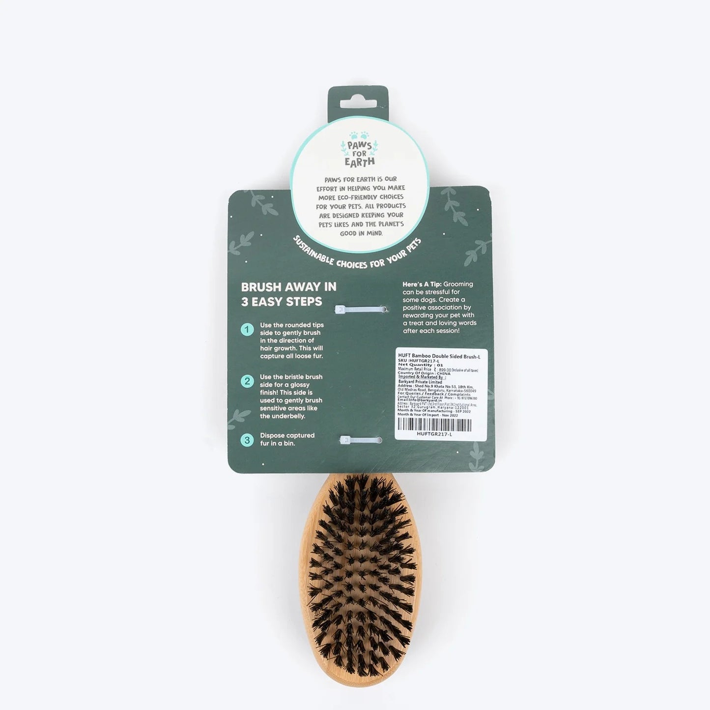 HUFT Bamboo Double Sided Brush For Dogs