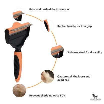HUFT Deshedder with Rake for Dogs - Orange - S