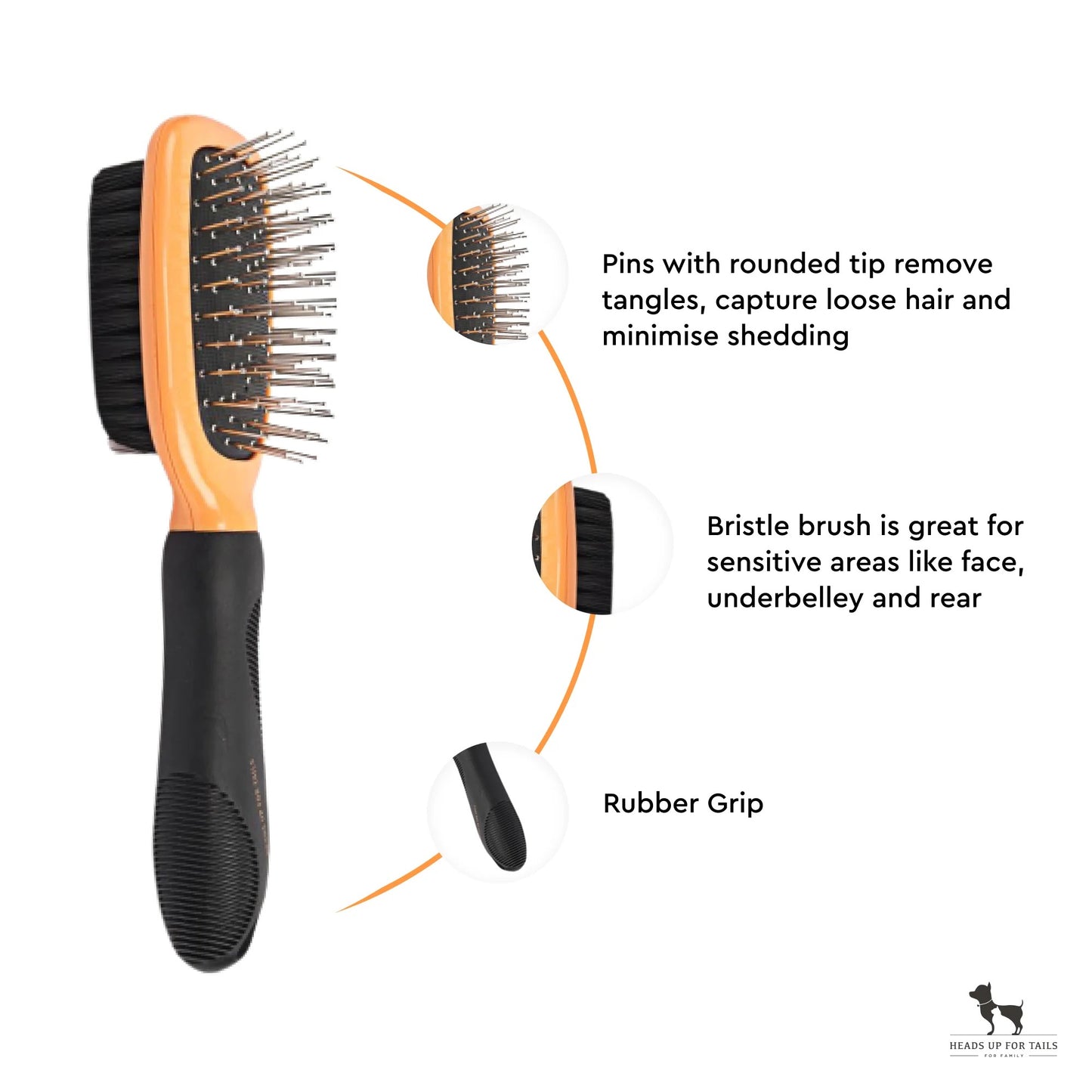 HUFT Double Sided Brush For Dogs - Orange & Black - L