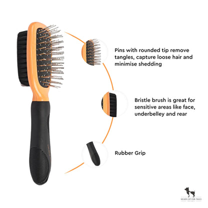 HUFT Double Sided Brush For Dogs - Orange & Black - L