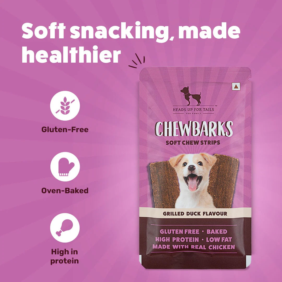 HUFT Chewbarks Dog Soft Chew Strips Treats - Grilled Duck - 30 gm