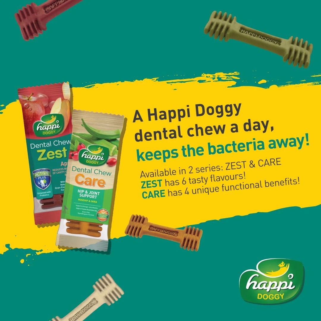 Happi Doggy Vegetarian Dental Chew - Care (Hip & Joint Support) Rosehip & Okra - Petite - 2.5 inch - 150 g - 18 Pieces