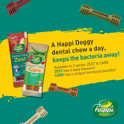 Happi Doggy Vegetarian Dental Chew - Care (Hip & Joint Support) Rosehip & Okra - Petite - 2.5 inch - 150 g - 18 Pieces