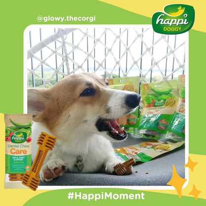 Happi Doggy Vegetarian Dental Chew - Care (Hip & Joint Support) Rosehip & Okra - Petite - 2.5 inch - 150 g - 18 Pieces