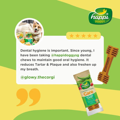 Happi Doggy Vegetarian Dental Chew - Care (Hip & Joint Support) Rosehip & Okra - Petite - 2.5 inch - 150 g - 18 Pieces