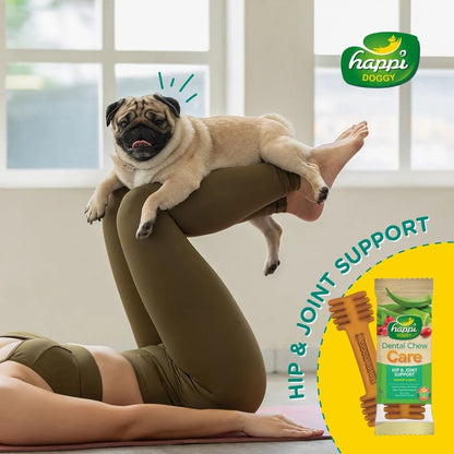 Happi Doggy Vegetarian Dental Chew - Care (Hip & Joint Support) Rosehip & Okra - Petite - 2.5 inch - 150 g - 18 Pieces