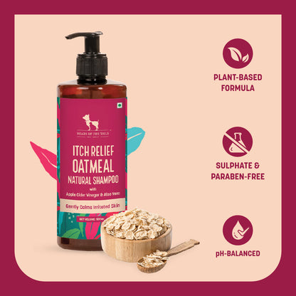 HUFT Natural Itch Relief Oatmeal Shampoo For Dogs - Apple Cider Vinegar & Aloe Vera - Heads Up For Tails