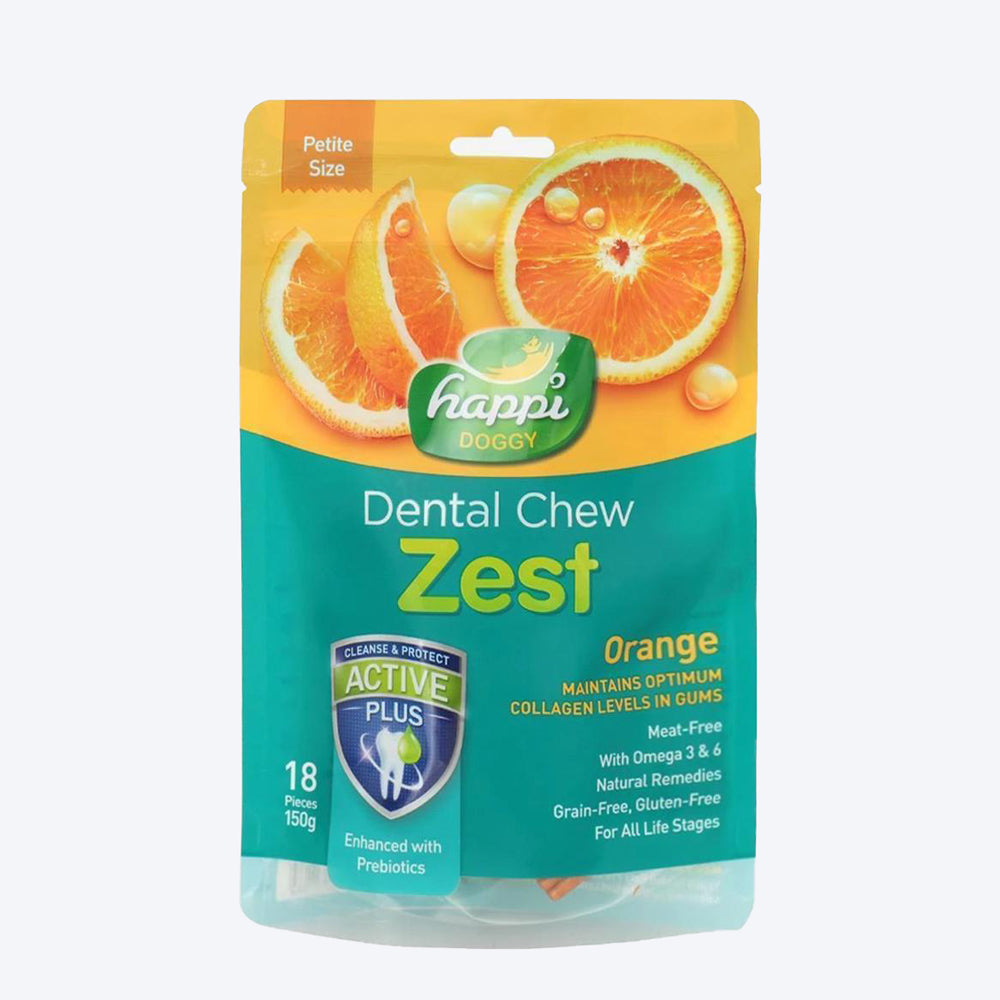 Happi Doggy Vegetarian Dental Chew - Zest - Orange - Petite - 2.5 inch - 150 g - 18 Pieces