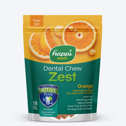 Happi Skippi Vegetarian Dental Chew - Zest - Orange - Petite - 2.5 inch - 150 g - 18 Pieces