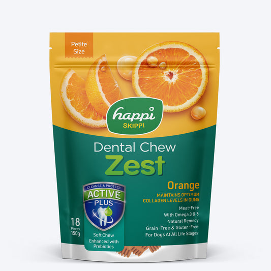 Happi Skippi Vegetarian Dental Chew - Zest - Orange - Petite - 2.5 inch - 150 g - 18 Pieces