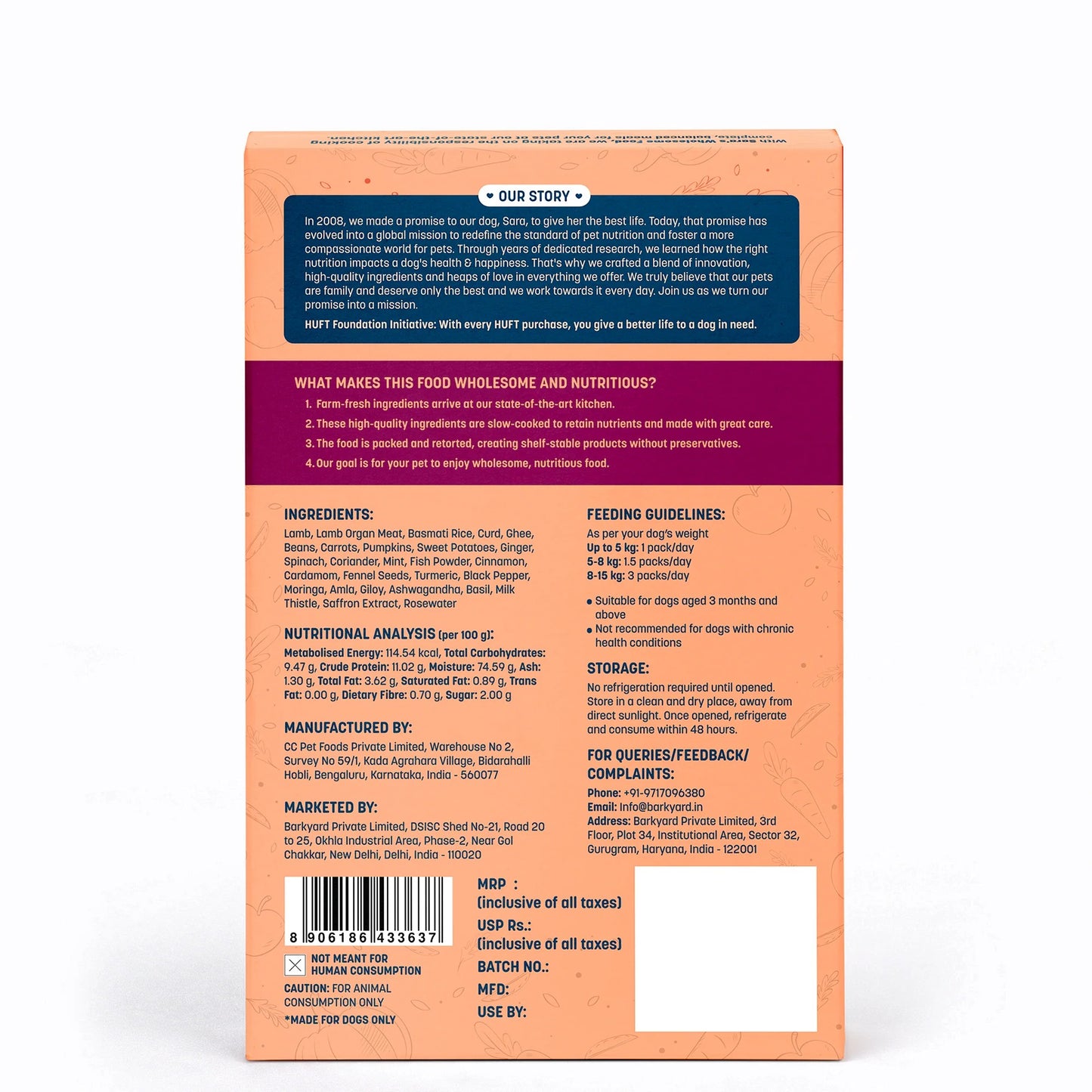Sara's Wholesome Mutton Biryani Wet Dog Food Human-Grade