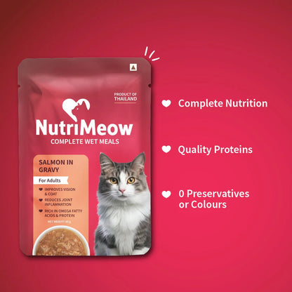 NutriMeow Salmon In Gravy Wet Food For Adult Cat - 80 gm