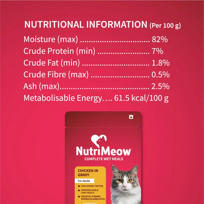 NutriMeow Chicken In Gravy Wet Food For Adult Cat - 80 gm