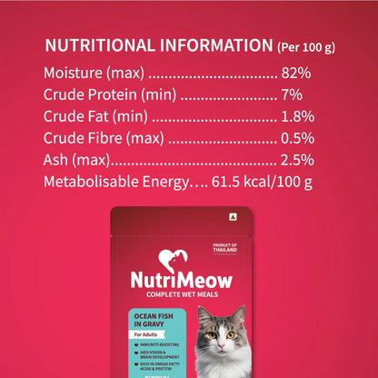 NutriMeow Oceanfish In Gravy Wet Food For Adult Cat - 80 gm
