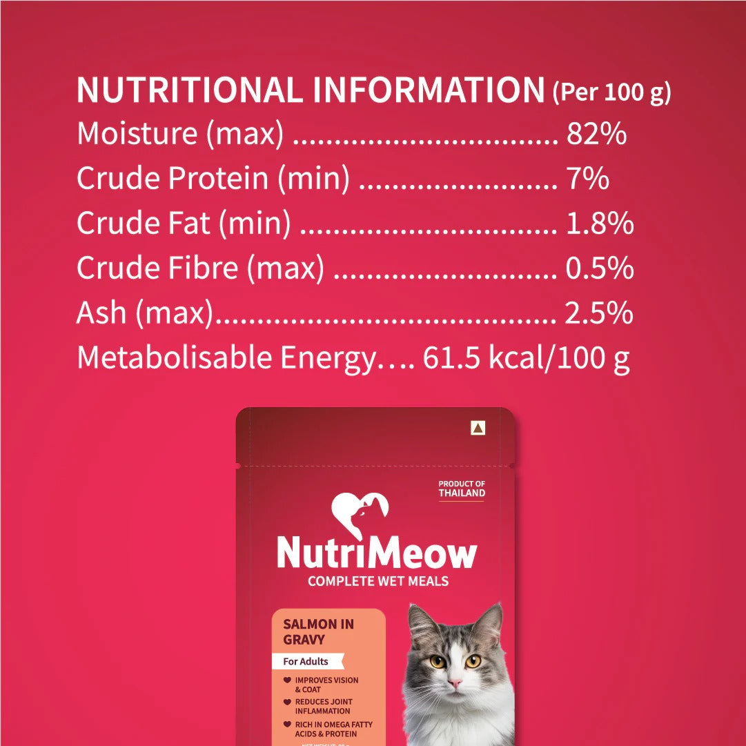 NutriMeow Salmon In Gravy Wet Food For Adult Cat - 80 gm