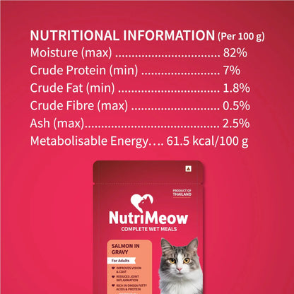 NutriMeow Salmon In Gravy Wet Food For Adult Cat - 80 gm