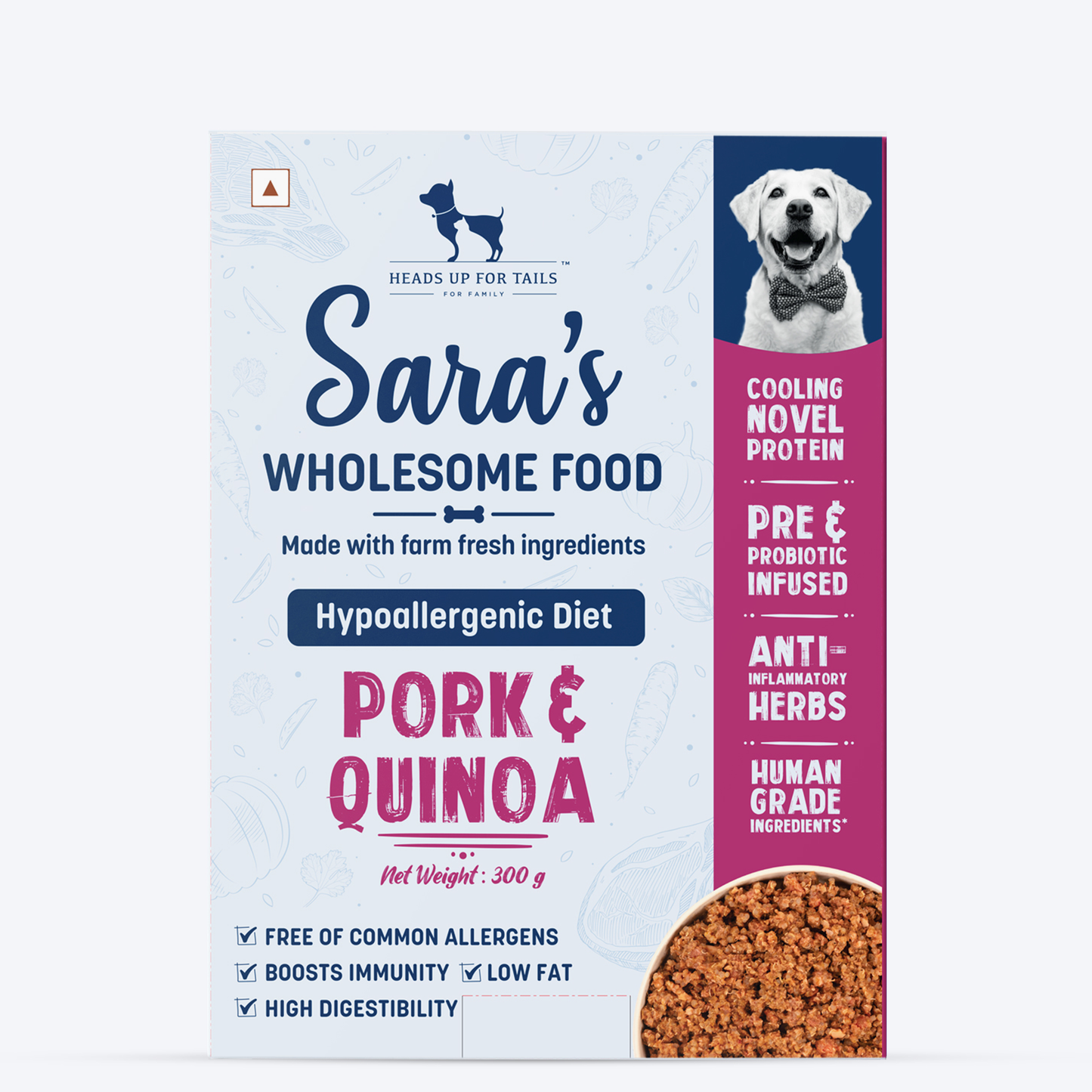 Sara's Wholesome Hypoallergenic Diet Pork & Quinoa Wet Food for Dogs – Human-Grade, Gluten-Free – 300 g
