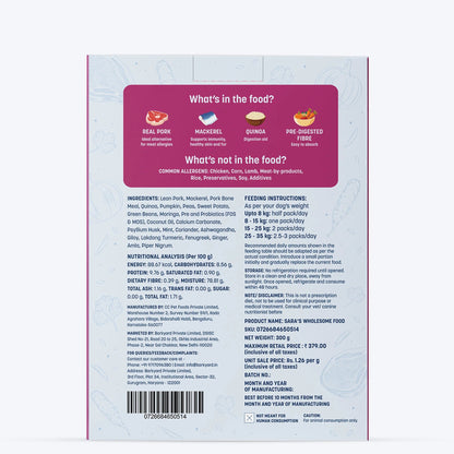 Sara's Wholesome Hypoallergenic Diet Pork & Quinoa Wet Food for Dogs – Human-Grade, Gluten-Free – 300 g