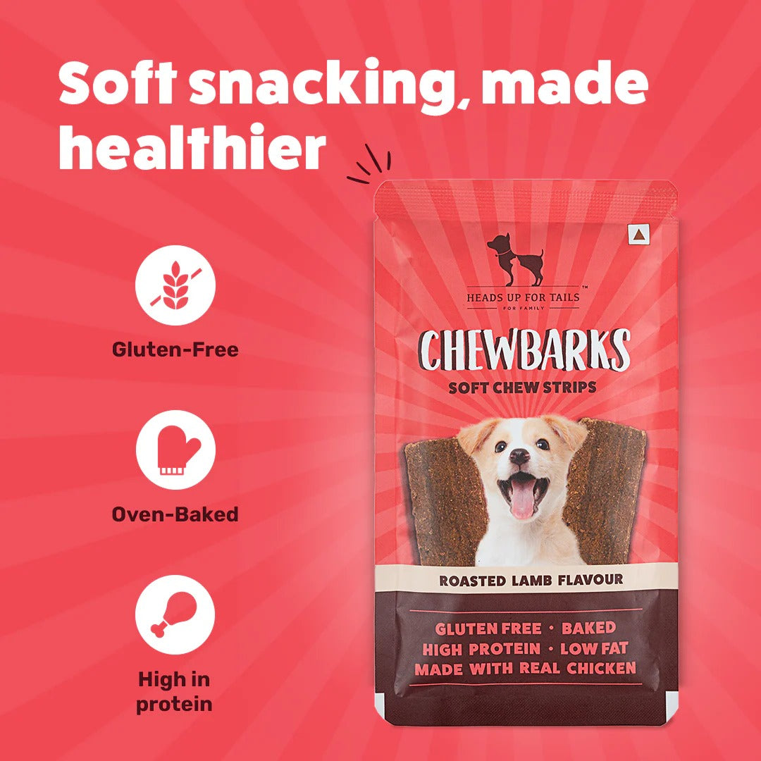 HUFT Chewbarks Dog Soft Chew Strips Treats - Roasted Lamb - 30 gm