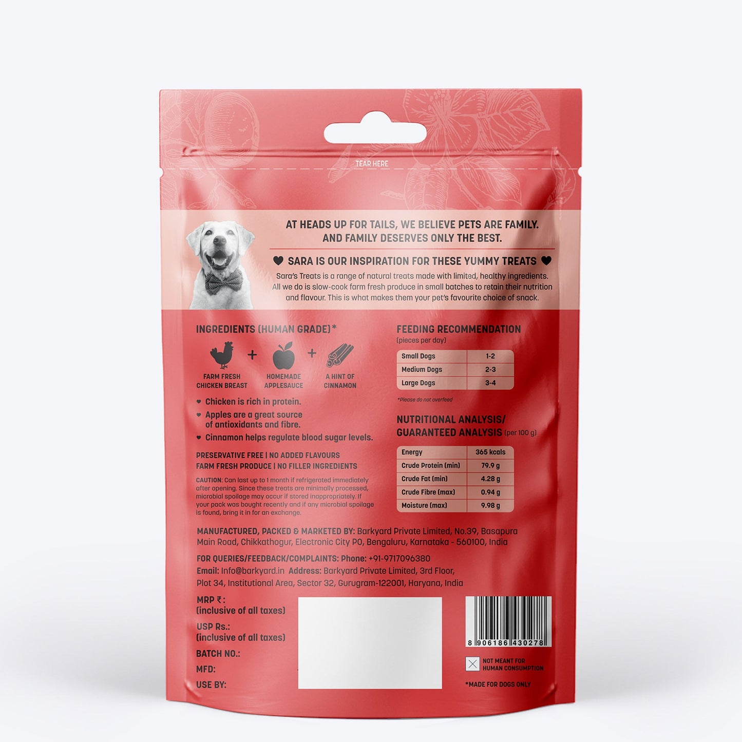 Sara's Chicken with Applesauce Dog Treats High-Protein 70g
