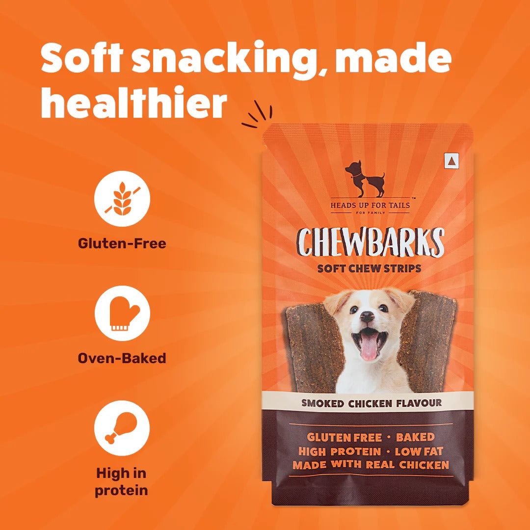 HUFT Chewbarks Smoked Chicken Soft Chew Strips Treat For Dogs - 30g