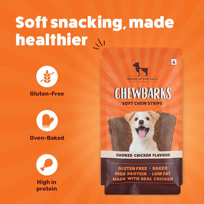 HUFT Chewbarks Smoked Chicken Soft Chew Strips Treat For Dogs - 30g