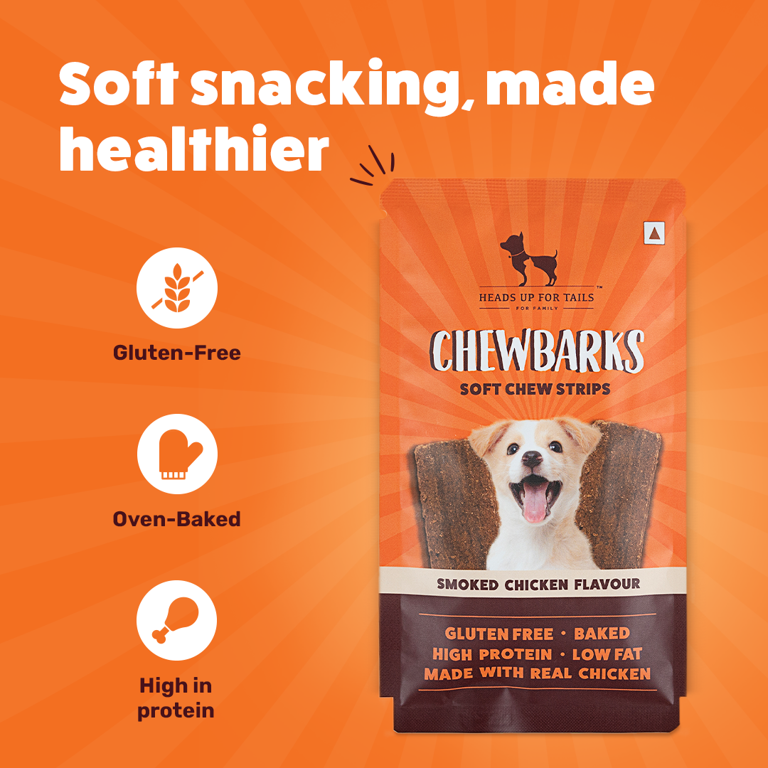 HUFT Chewbarks Smoked Chicken Soft Chew Strips Treat For Dogs - 30g - Heads Up For Tails