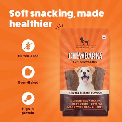 HUFT Chewbarks Smoked Chicken Soft Chew Strips Treat For Dogs - 30g - Heads Up For Tails