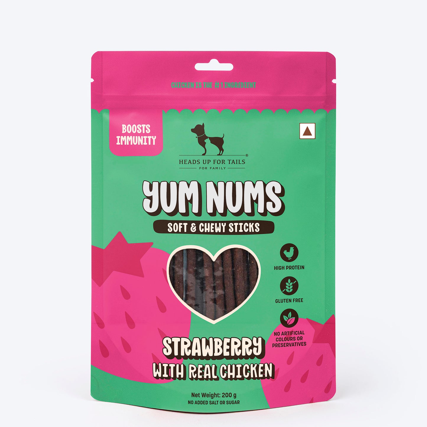 HUFT Yum Nums Soft & Chewy Sticks Strawberry with Real Chicken Treat For Dogs