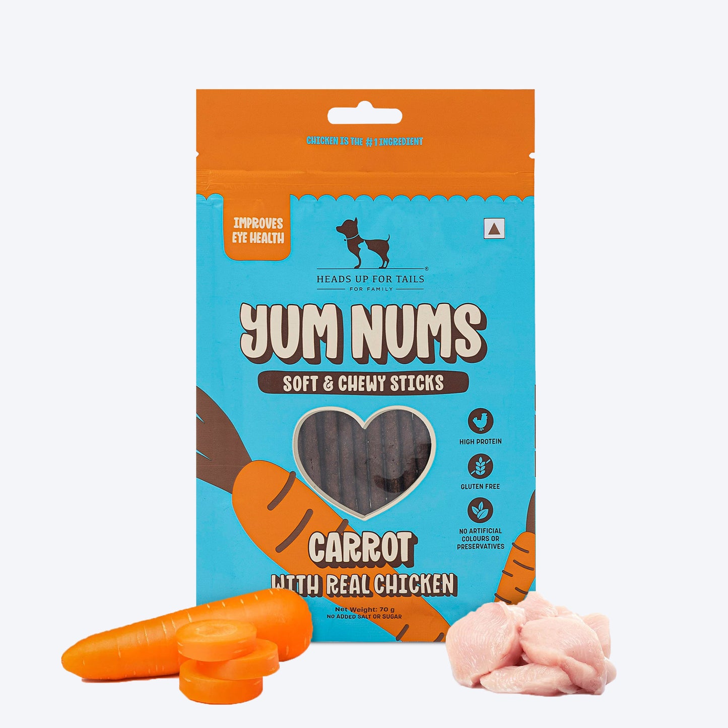 HUFT Yum Nums Dog Treats Soft & Chewy Sticks Carrot With Real Chicken