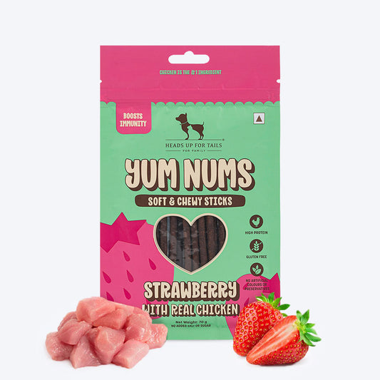 HUFT Yum Nums Soft & Chewy Sticks Strawberry with Real Chicken Treat For Dogs
