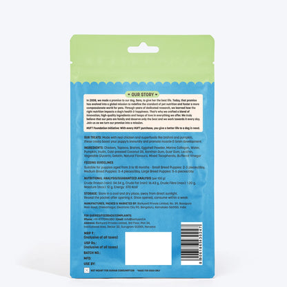 HUFT Yum Nums Puppy Treats Soft & Chewy Sticks Brahmi & Marine Collagen With Chicken- 70 gm