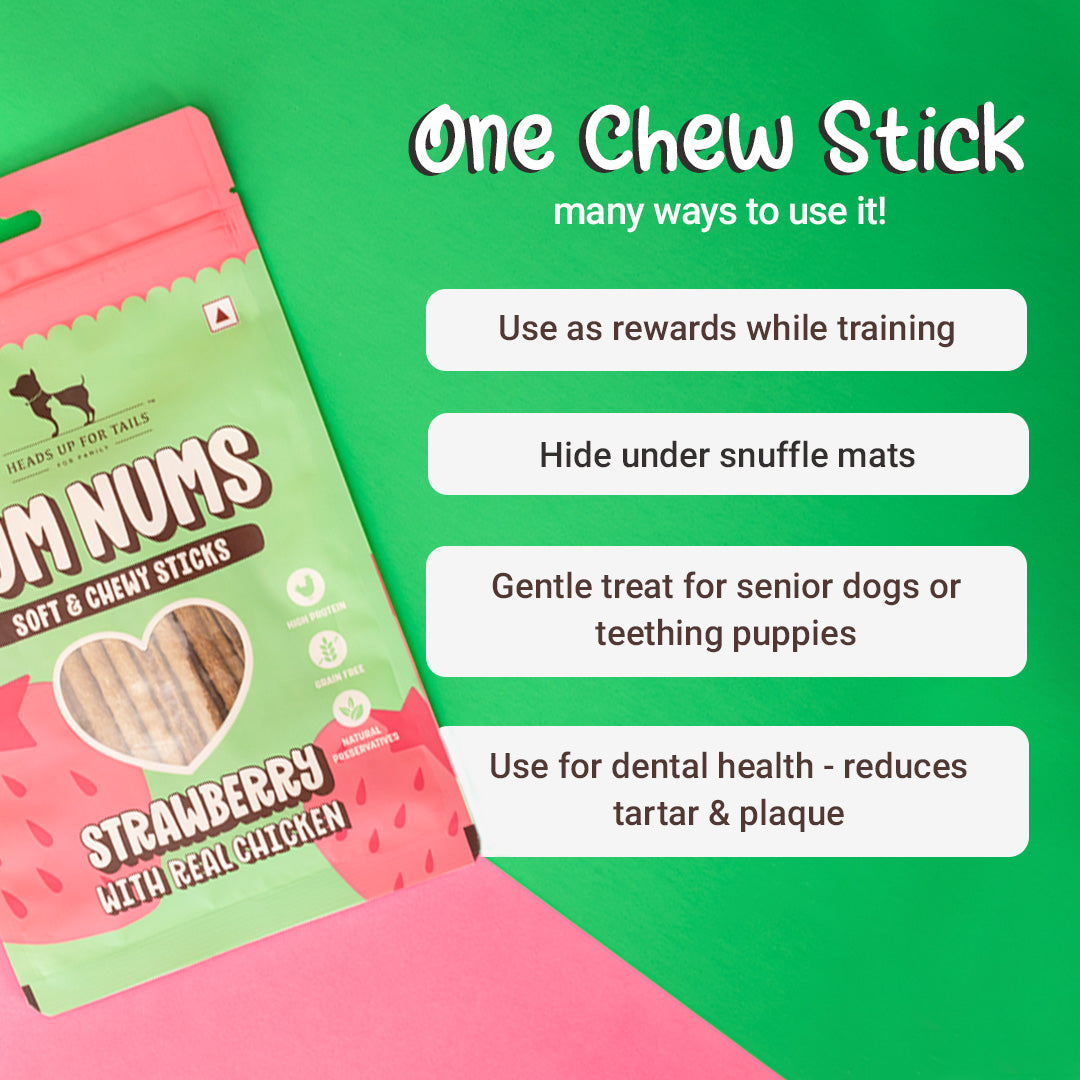 HUFT Yum Nums Soft & Chewy Sticks Strawberry with Real Chicken Treat For Dogs - 75g - Heads Up For Tails